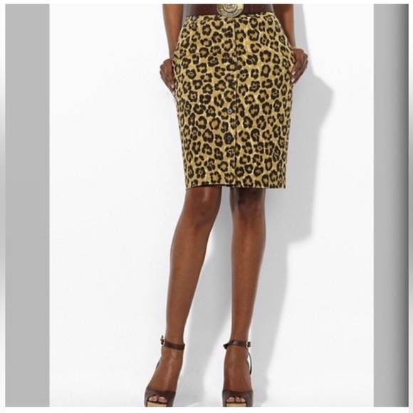 Lauren Ralph Lauren linen blend leopard print button down skirt - Picture 1 of 7